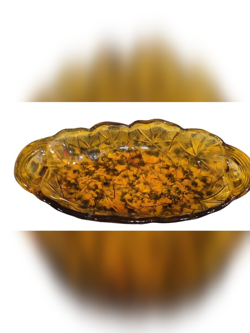 Indiana Amber Sunflower Design Relish Dish Vintage